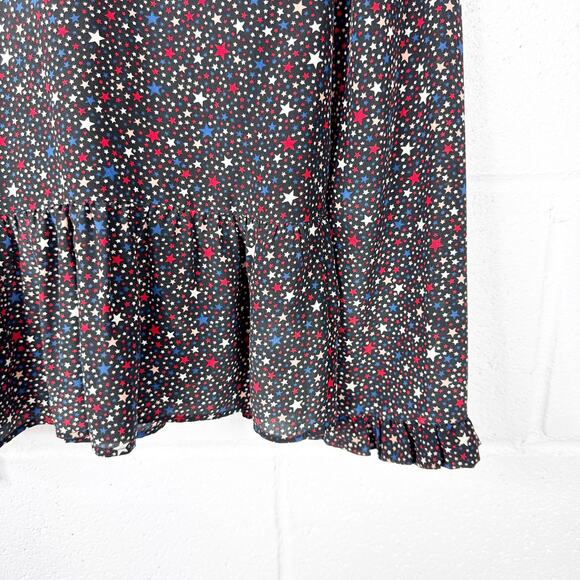 Madewell‎ Silk Wrap Blouse Womens Small Black Star Print Ruffle - Picture 5 of 10